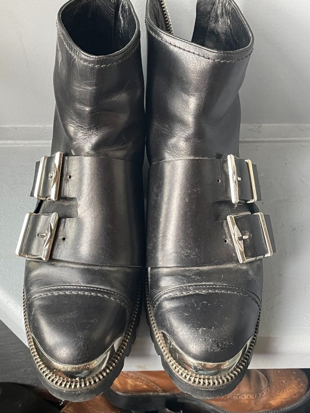 Black leather ankle boots